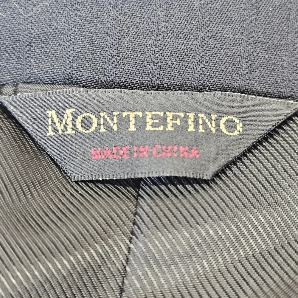 MONTEFINO UOMO Super 120s Merino Wool Blazer Jacket‎ 46L Classic Black Pinstripe